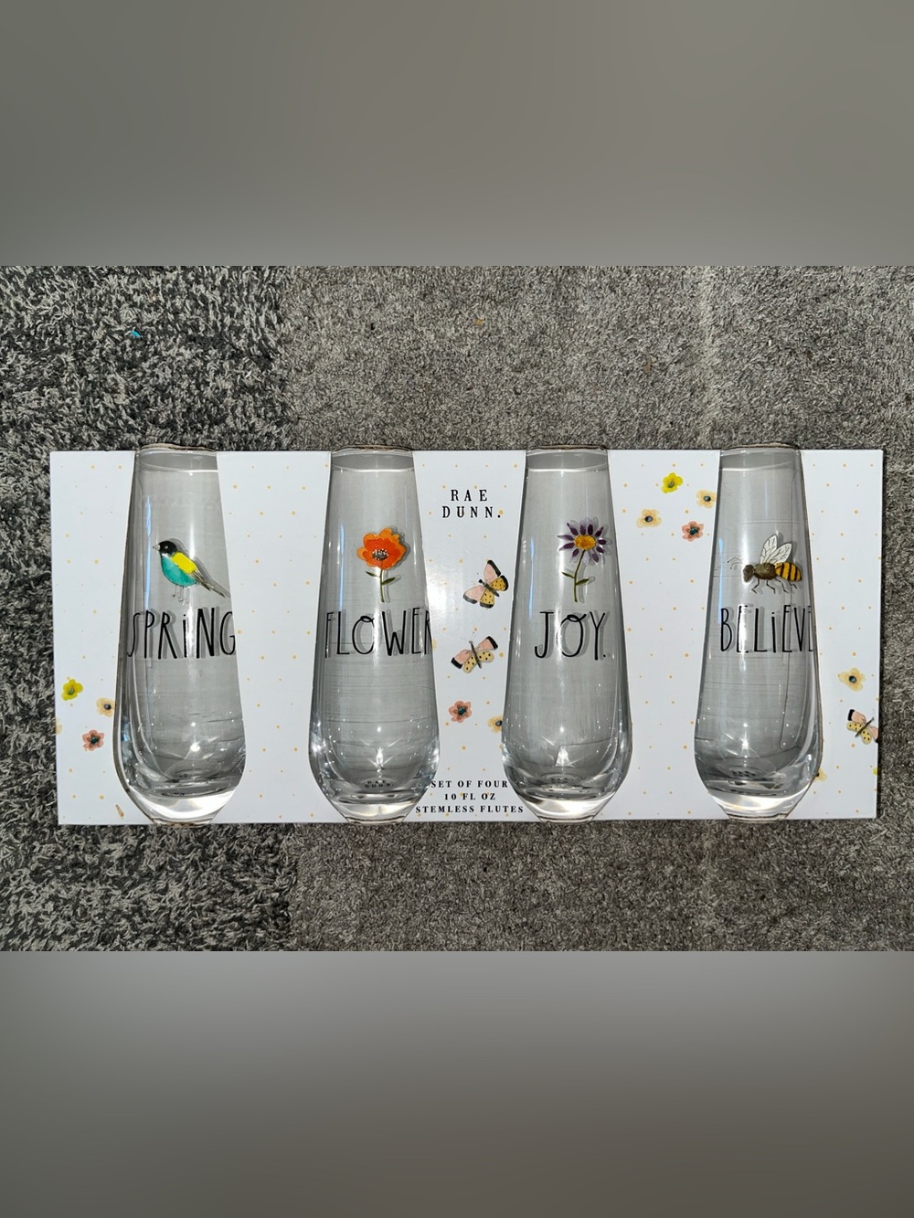 Rae Dunn Stemless Flutes Set - Floral & Spring Motifs (Multi-Color)